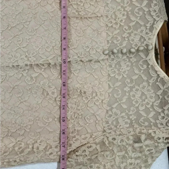 Vintage 60s Ivory Lace MOD Short Sleeve Dress Sz Small Summer Knee Length - Picture 8 of 12